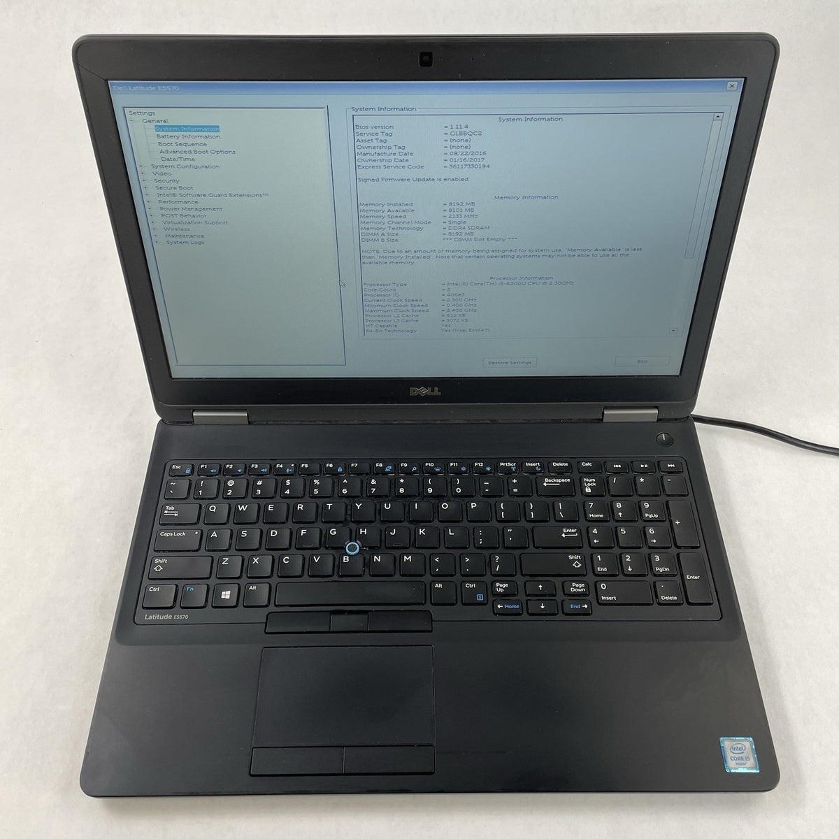 Dell Latitude E5570 15.6" i5-6200U 2.30 GHz 8 GB RAM No SSD/OS/AC2