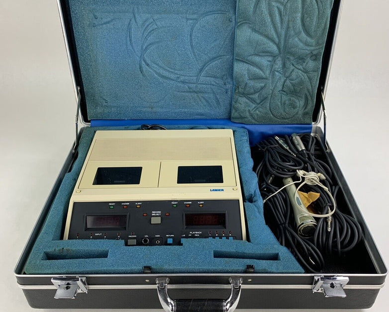 Lanier LCR-4D Dual Record Cassette Transcriber Hard Case w/ 4x Mics + Cords
