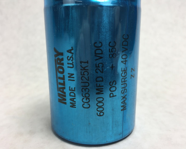 NOS  Mallory CG63U25K1 6000 MFD   25 VDC   Max Surge 40VDC
