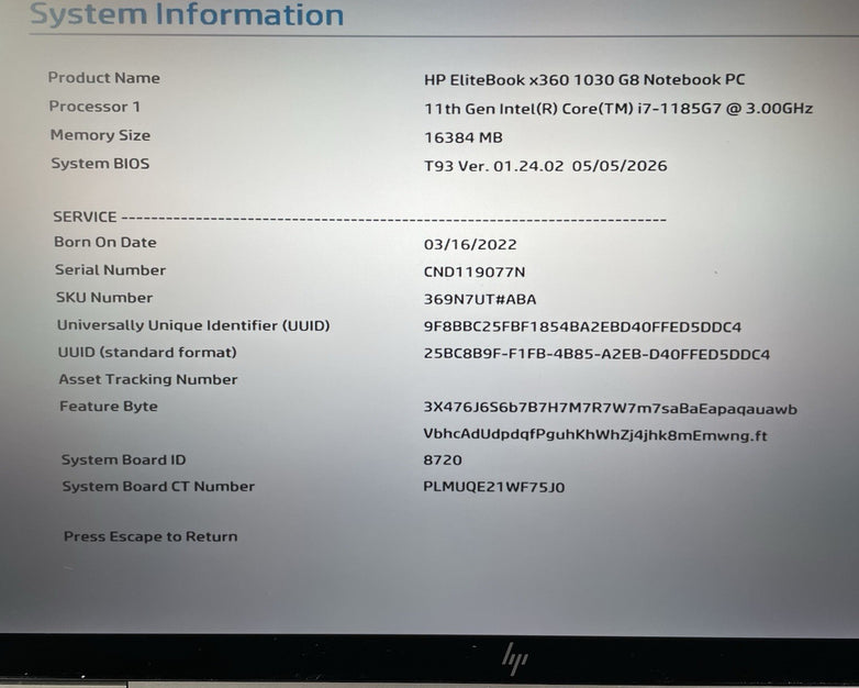 HP EliteBook x360 1030 G8 13.3" i7-1185G7 3.0GHz 16GB RAM No SSD/AC/OS/Batt-READ