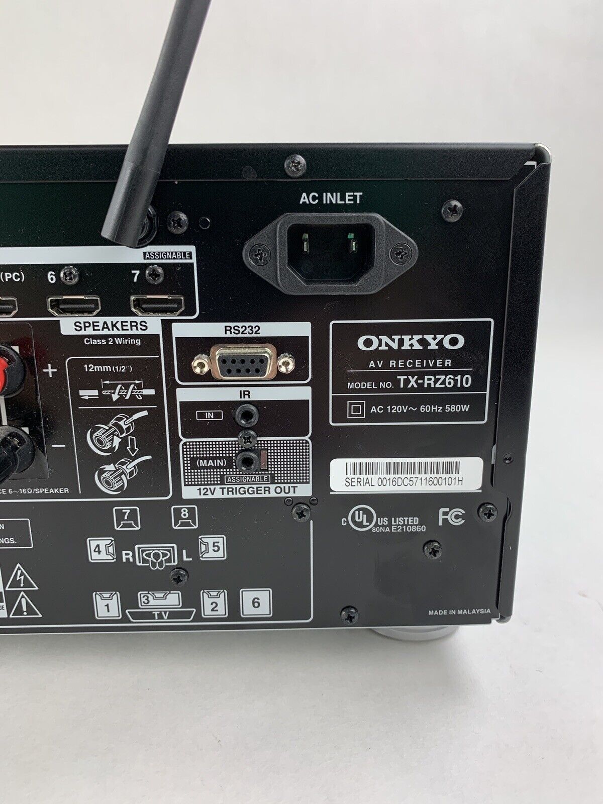 Onkyo AV Receiver TX-RZ610 For Parts and Repair No Power