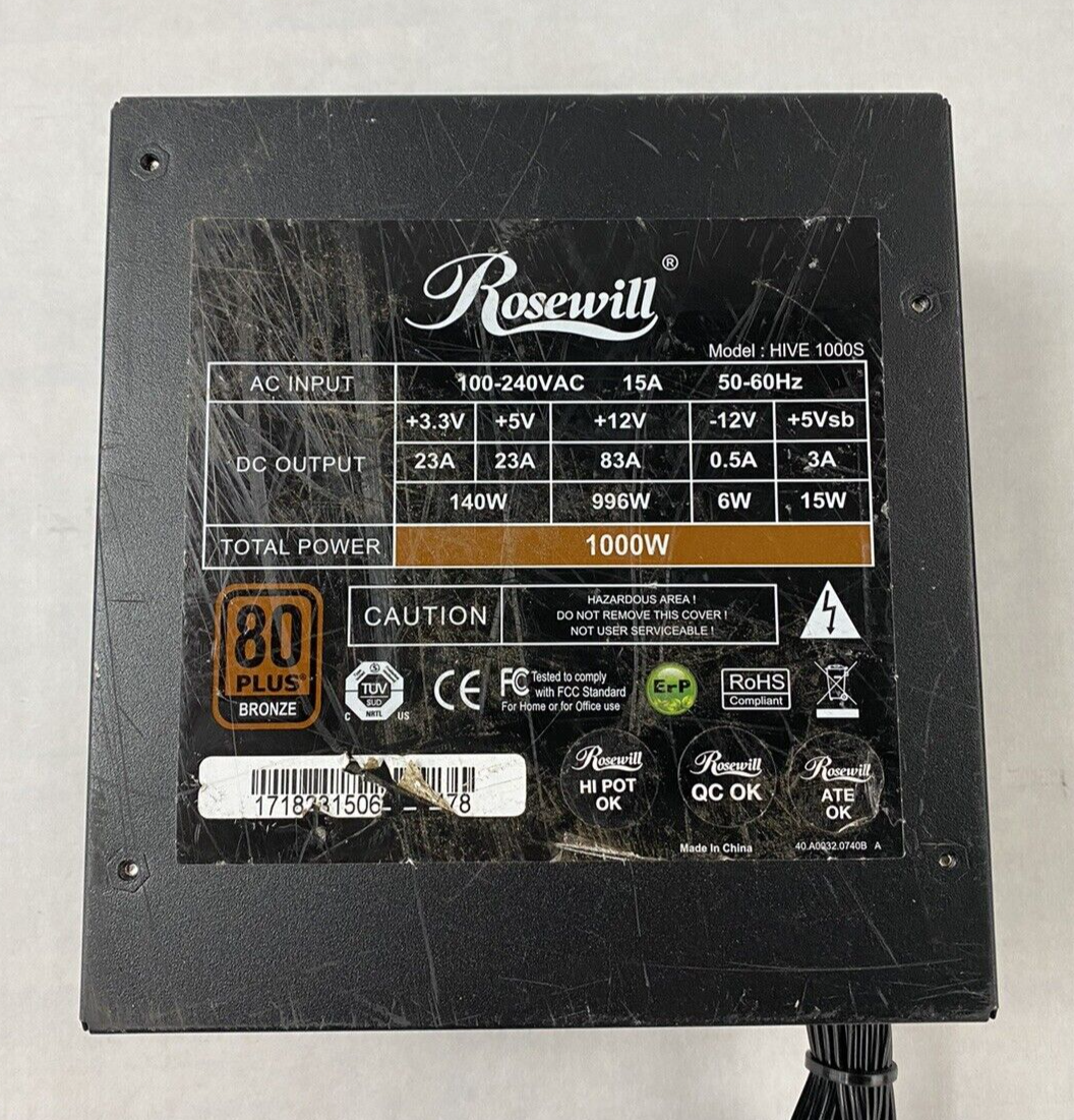 Rosewill HIVE-1000S 80 Plus Bronze Semi Modular Power Supply with Cables Tested