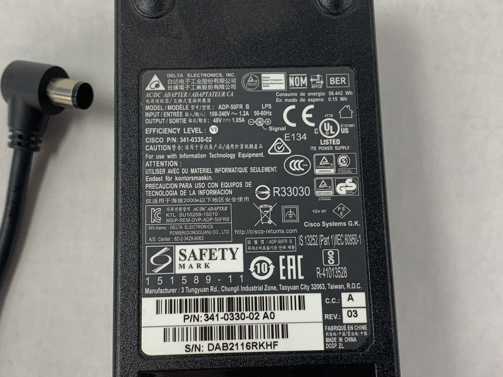 Delta Electronics Cisco Genuine Power Cube 4 Adapter ADP-50FR B  Power Supply