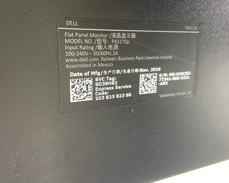 Dell Flat Panel Multi Client Monitor P4317Qc 43" In 4k UHD 3840x2160 With Stand