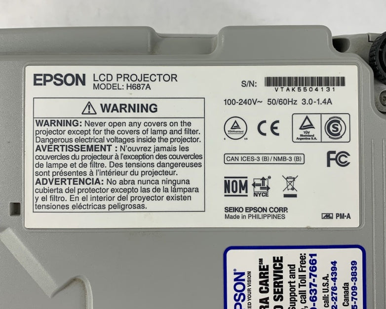 Epson PowerLite 98H H687A LCD Lamp Projector 96 Lamp Hours- Yellow Hue No Remote