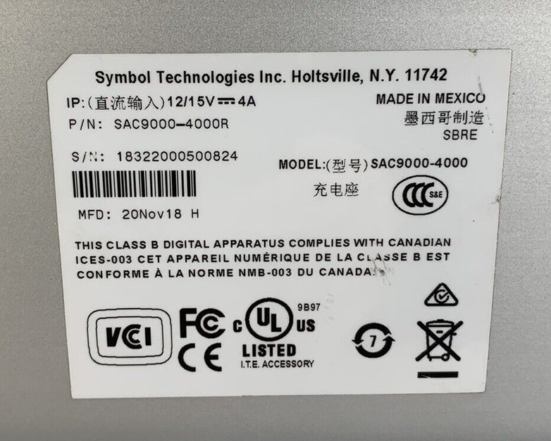Motorola Symbol SAC9000-4000 Battery Charger Cradle