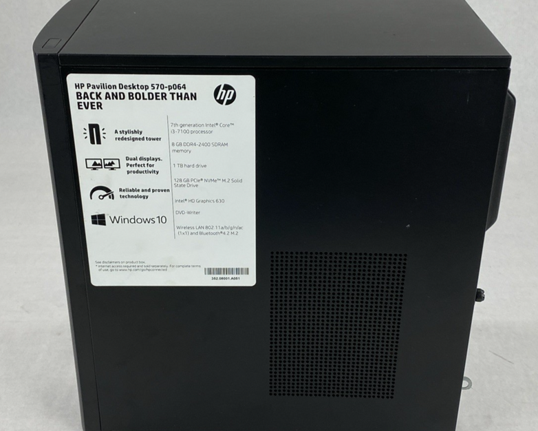 HP Pavilion 570-p064 DT Intel Core i3-7100 3.90GHz 8GB RAM No HDD No OS