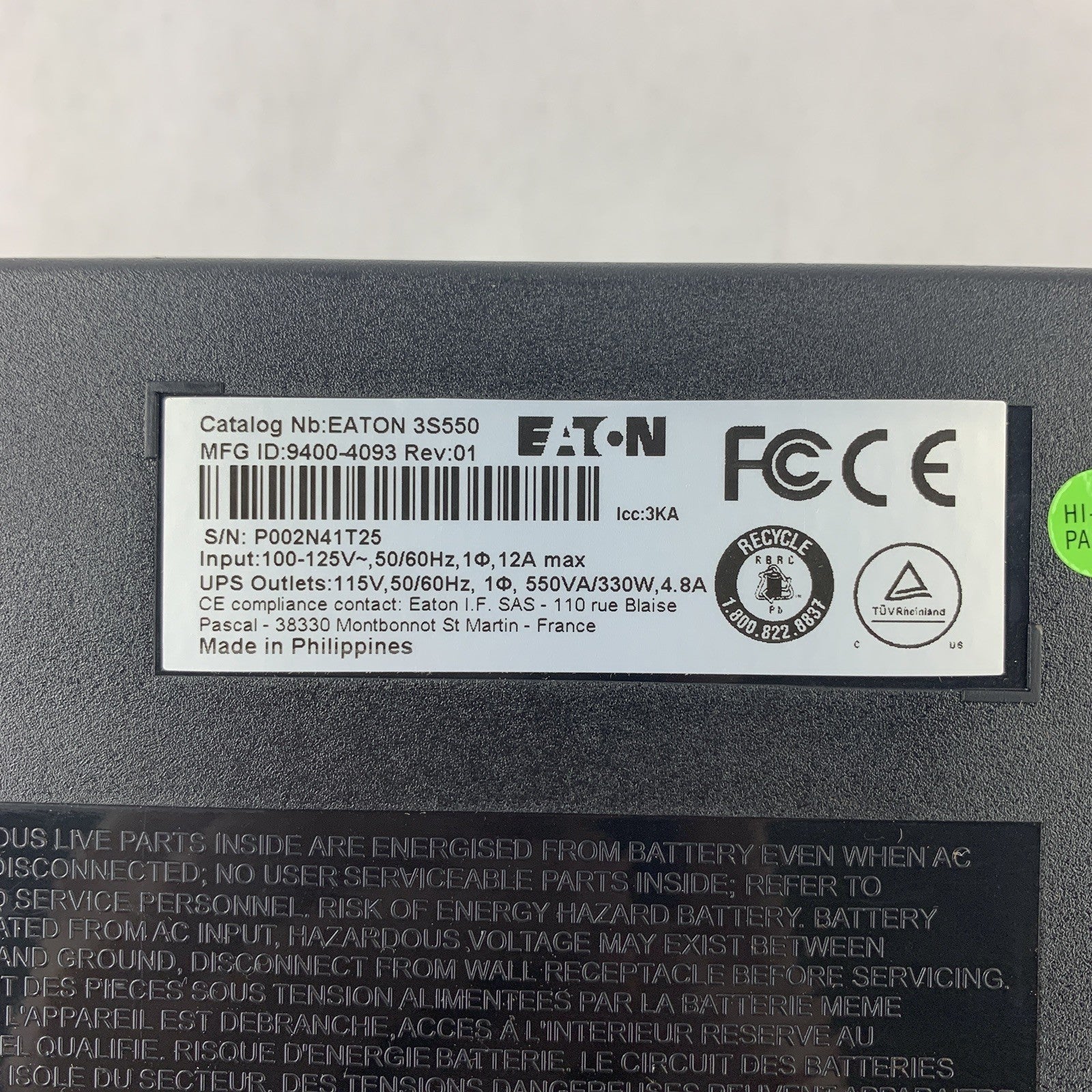 Eaton 3S550 Desktop UPS 330 Watt 550 VA Tested W/ Batts