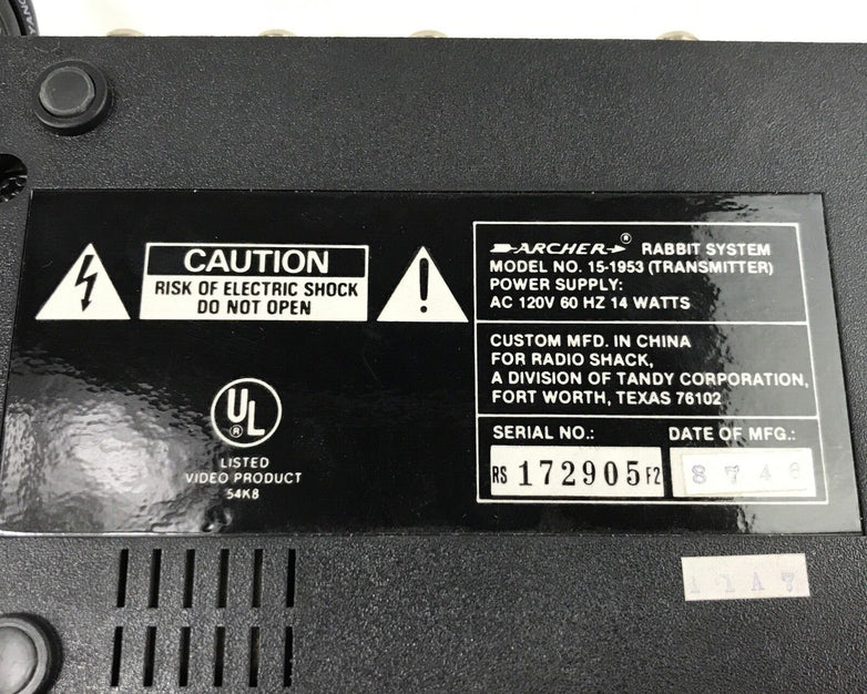 Archer Rabbit 15-1953 VCR Multiplayer System 120V 60Hz 14 Watts