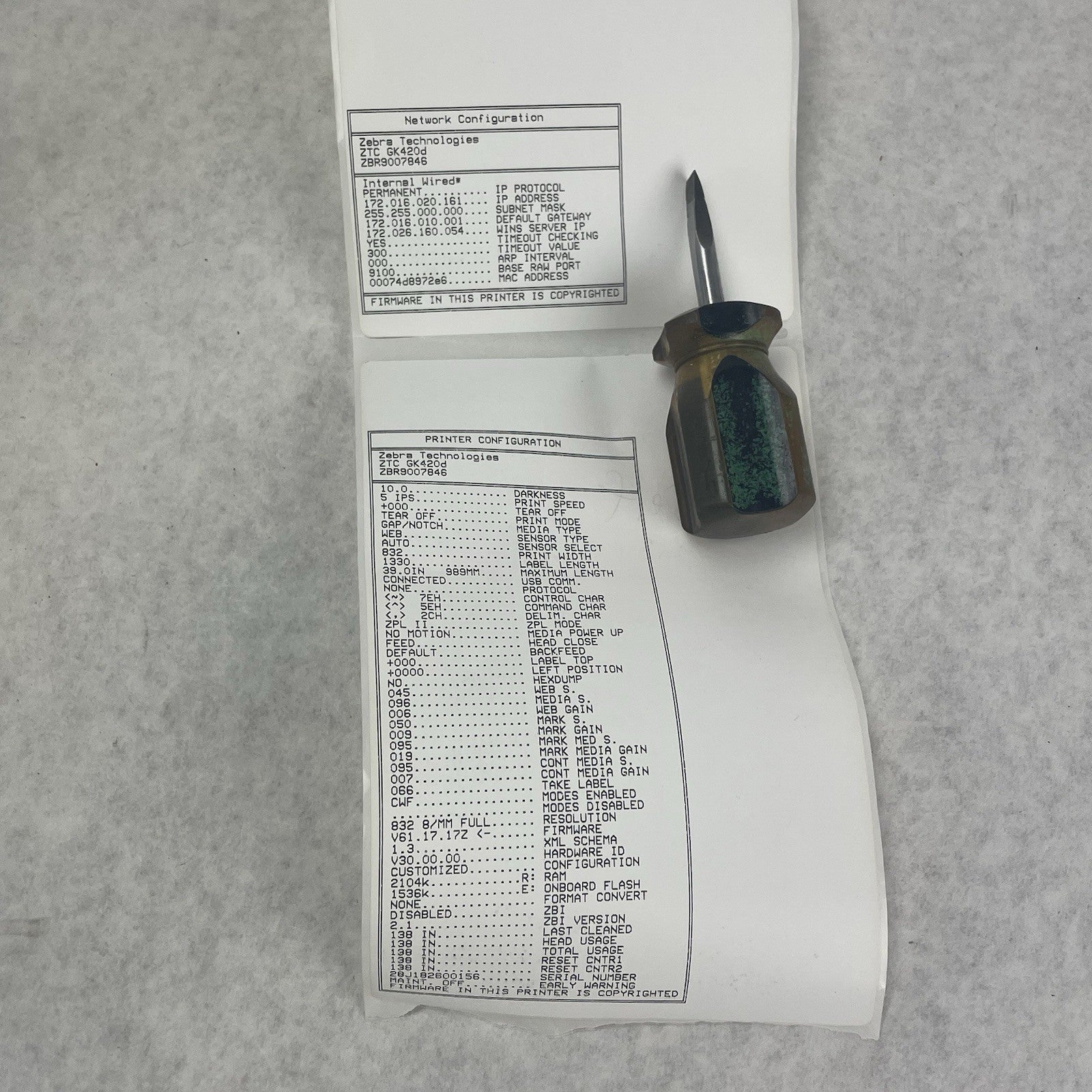 Zebra GK420d GK42-202210-000 Thermal Label Printer Tested 159pgc No Power Supply10