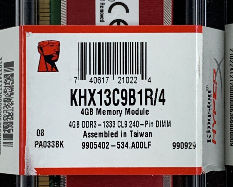 Kingston KHX13C9B1R/4 HYPERX RED 4 GB DDR3-1333MHz PC3-10600 1.5V New Lot of 2