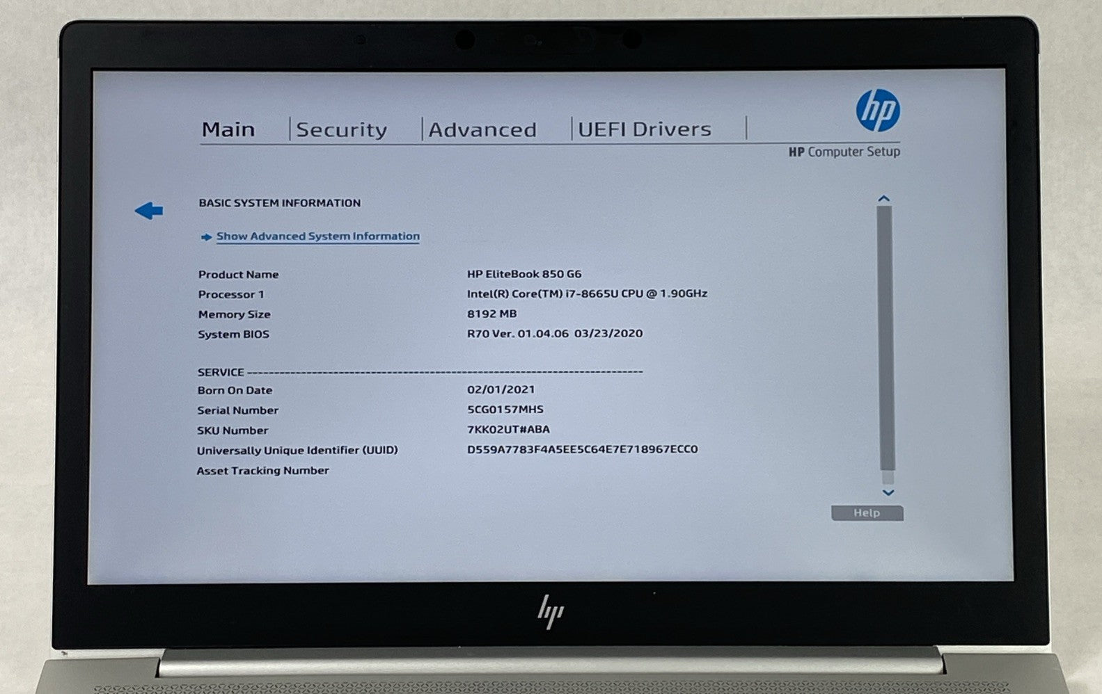 HP EliteBook 850 G6 Intel Core i7-8665U 1.90 GHz 8 GB RAM 15.6" No HDD No OS