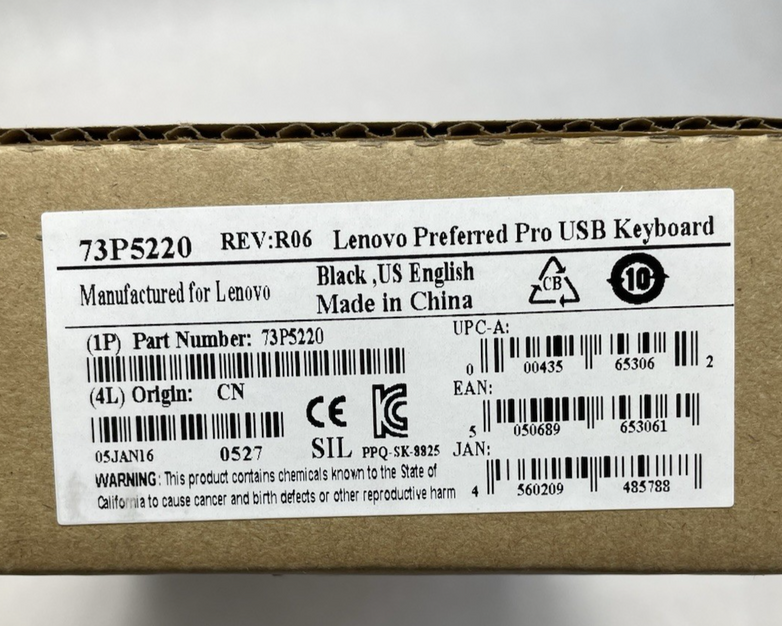 Lenovo 54Y9400 SK-8825 USB Wired Quiet Thin Keyboard Black 104 Keys Pop Out Feet
