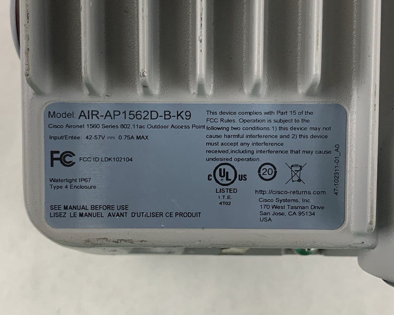 Cisco AIR-AP1562D-B-K9 Exterior Access Point 2.4/5Ghz 802.11ac Tested Reset