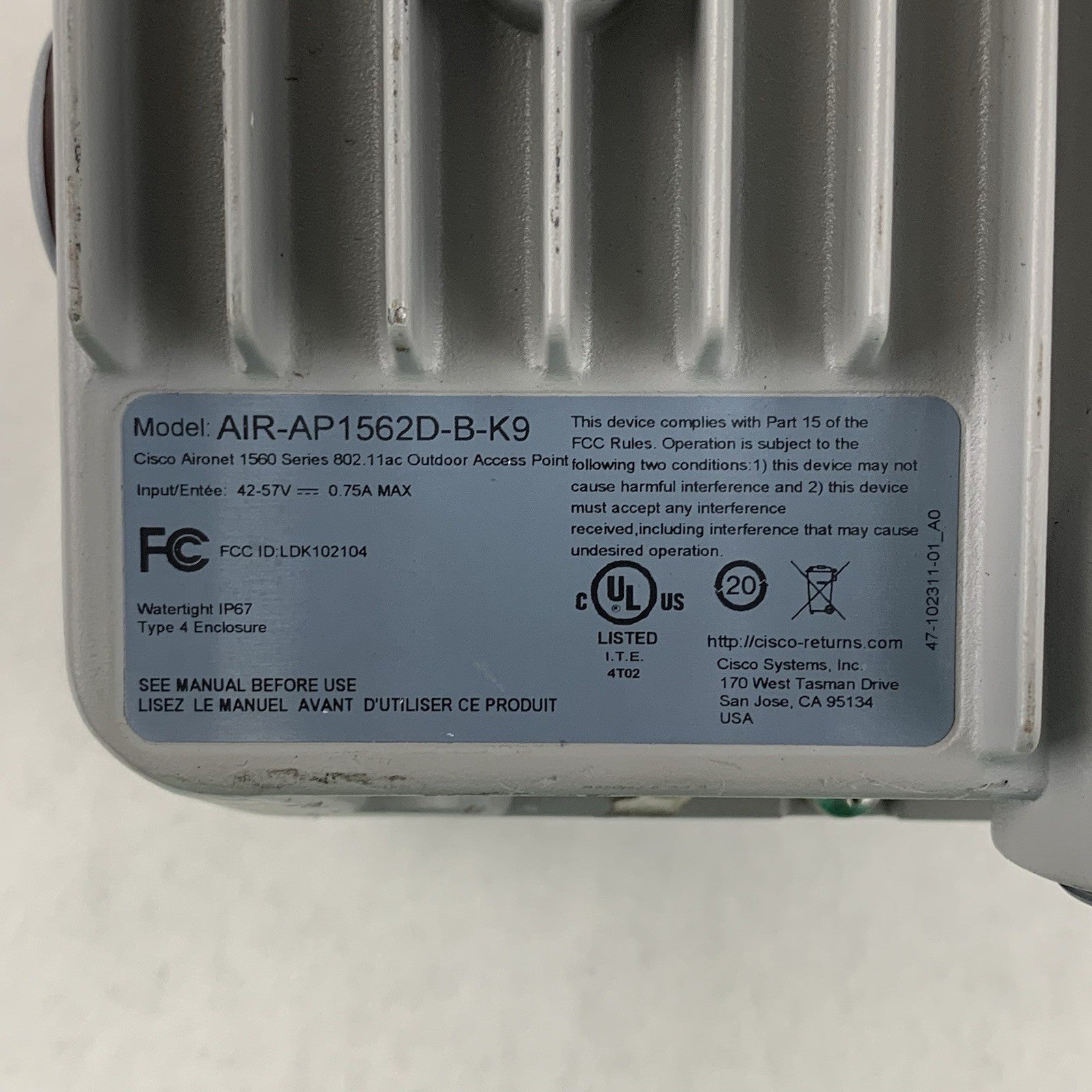 Cisco AIR-AP1562D-B-K9 Exterior Access Point 2.4/5Ghz 802.11ac Tested Reset9