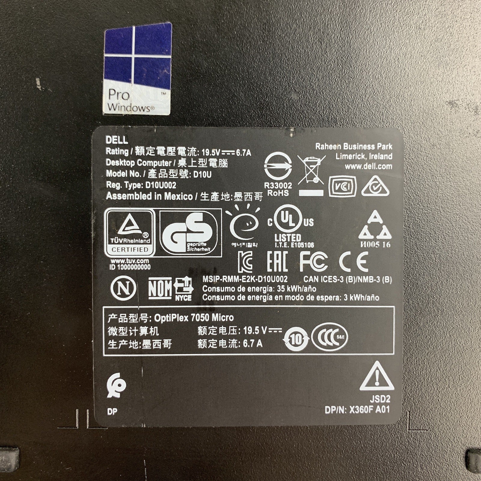 Dell Optiplex 7050 Micro Intel i5-6500T 2.50 GHz 8 GB RAM No AC No HDD No OS