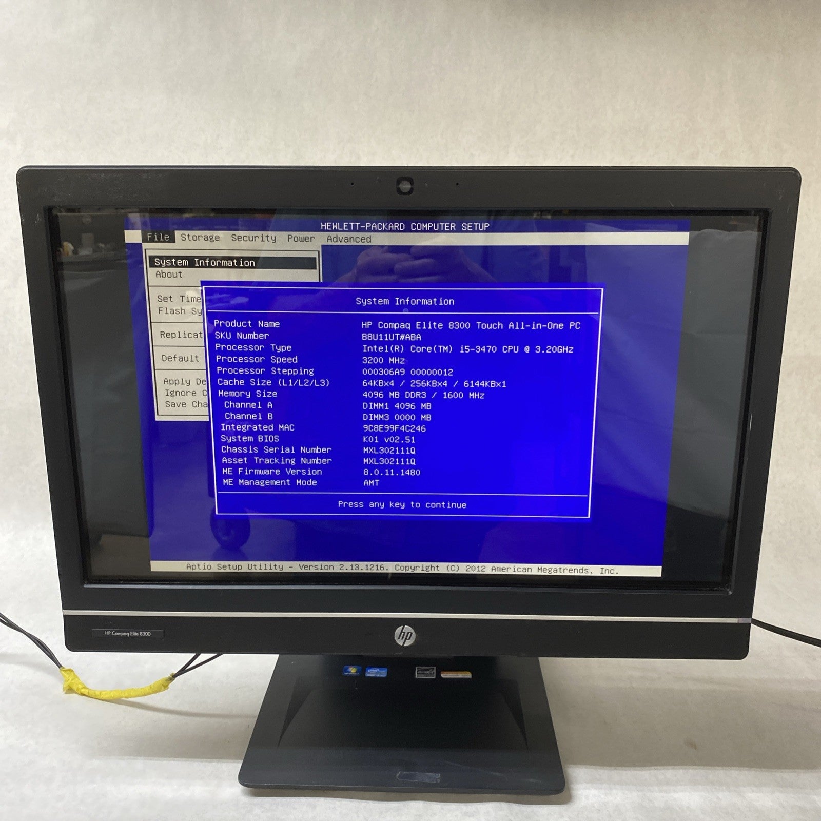 HP Compaq Elite 8300 AIO 23" Touch i5-3470 3.20GHz 4GB RAM DVDRW Stand No HDD OS