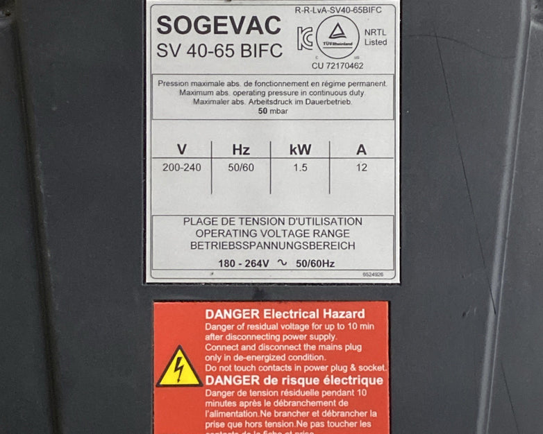 Leybold SOGEVAC SV40-65BIFC Vacuum Pump - Parts or Repair