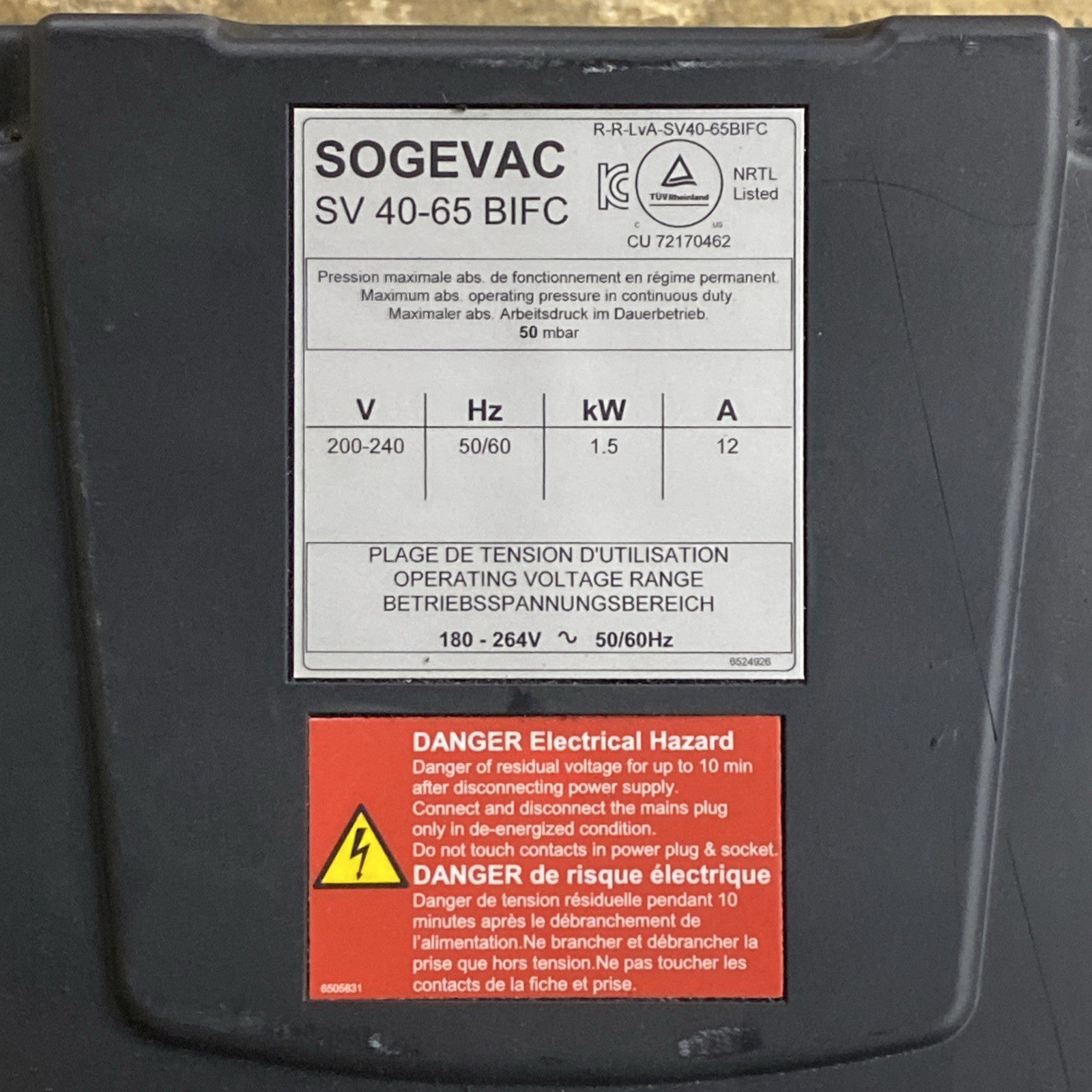 Leybold SOGEVAC SV40-65BIFC Vacuum Pump - Parts or Repair5