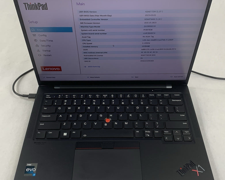Lenovo ThinkPad X1 Carbon Gen 10 i7-1260p 2.1 GHz 16 GB Ram No OS/SSD/AC/Batt