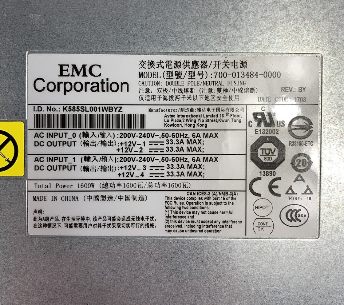 EMC Corp 700-013484-0000 1600W Power Supply