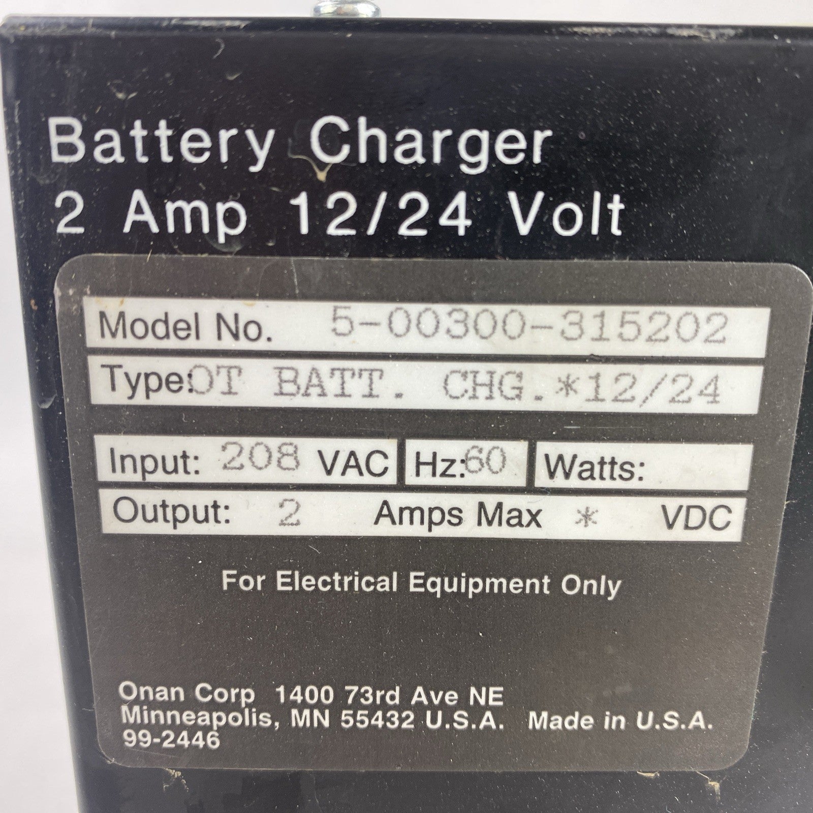 Onan OT Battery Charger Model 5-00300-315202 2 Amp 12/24 Volt - Parts or Repair