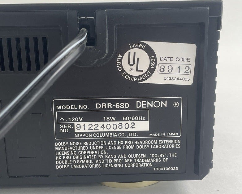 Denon Vintage Precision Component Stereo Cassette Deck Model No:  DRR-680