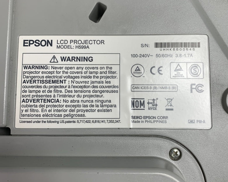 Epson BrightLink 595Wi H599A LCD Lamp Projector 551 Lamp Hours - No Remote