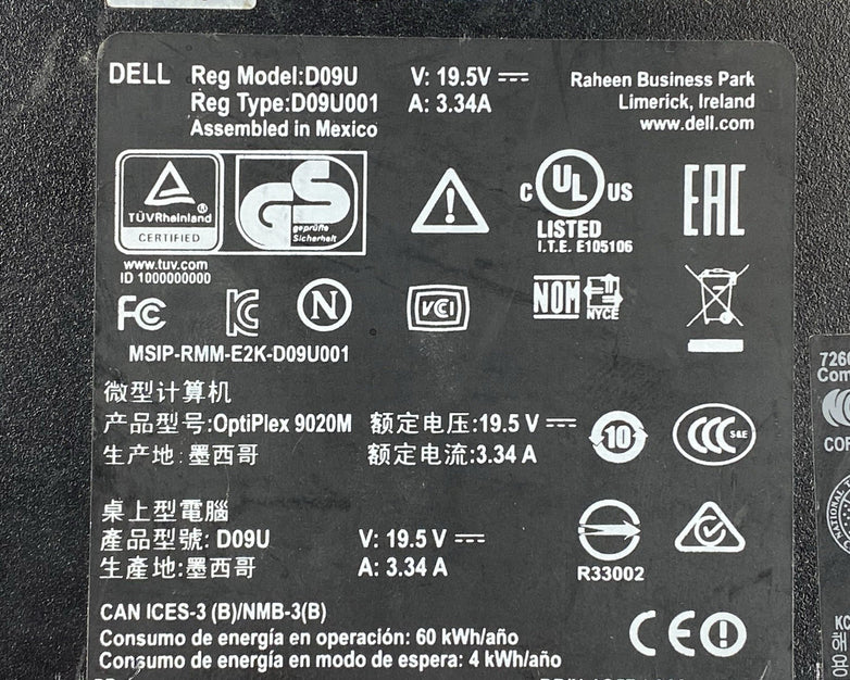 Dell OptiPlex 9020M Micro Intel Core i5-4590T 2GHz 8GB RAM No HDD OS AC READ