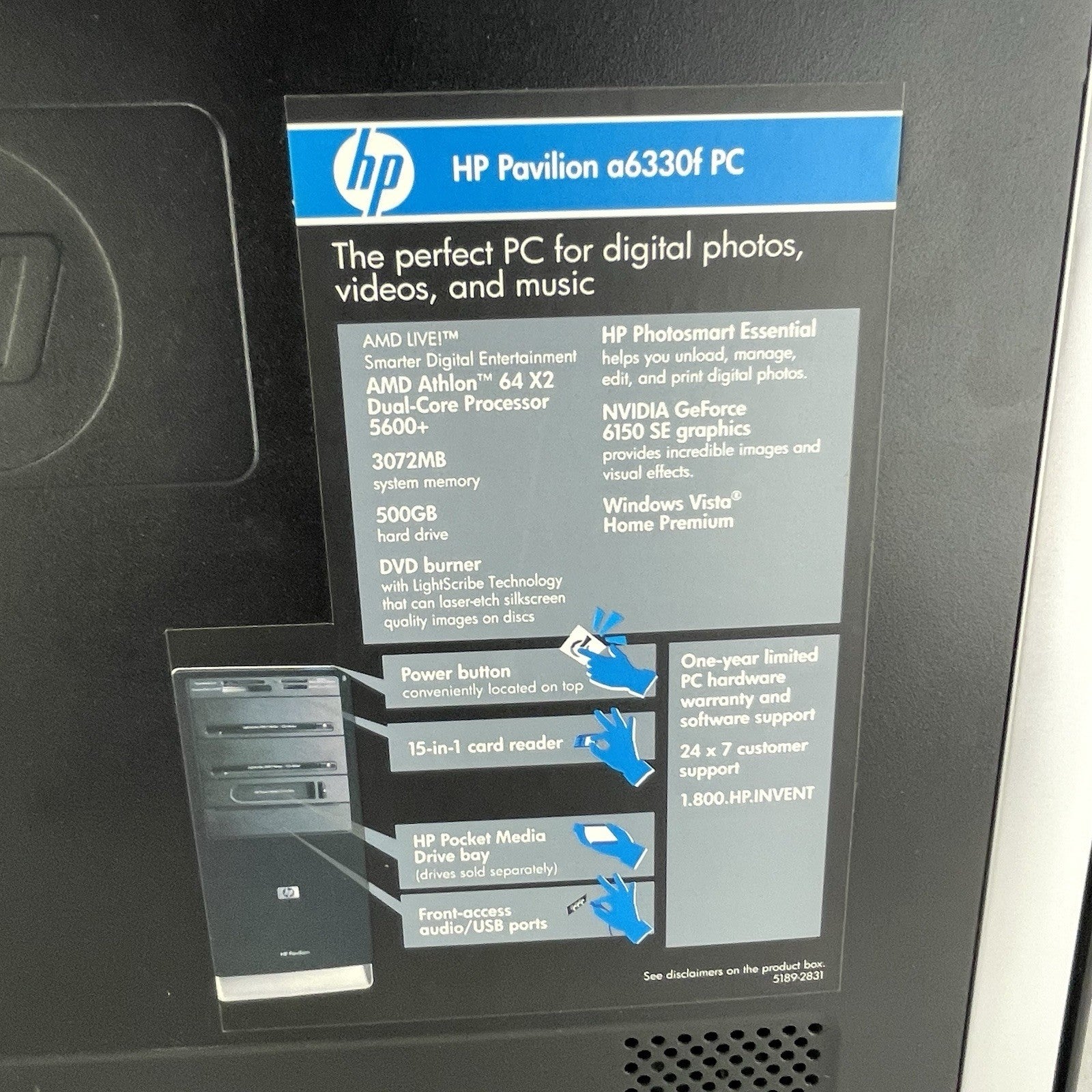 HP Pavilion a6330f MT AMD Athlon 64 8L 5600+ 2.80 GHz 3 GB DVD-RW No HDD No OS