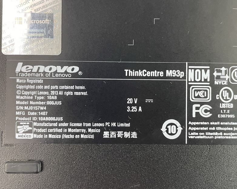Lenovo ThinkCentre M93p Micro i7-4785T 2.20 GHz 8 GB RAM No SSD/OS/AC