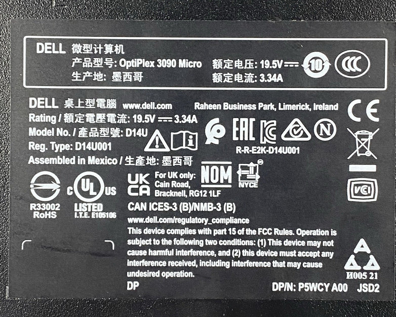 Dell OptiPlex 3090 Micro Intel Core i5-10400T 2GHz 8GB RAM No HDD OS Power Cord