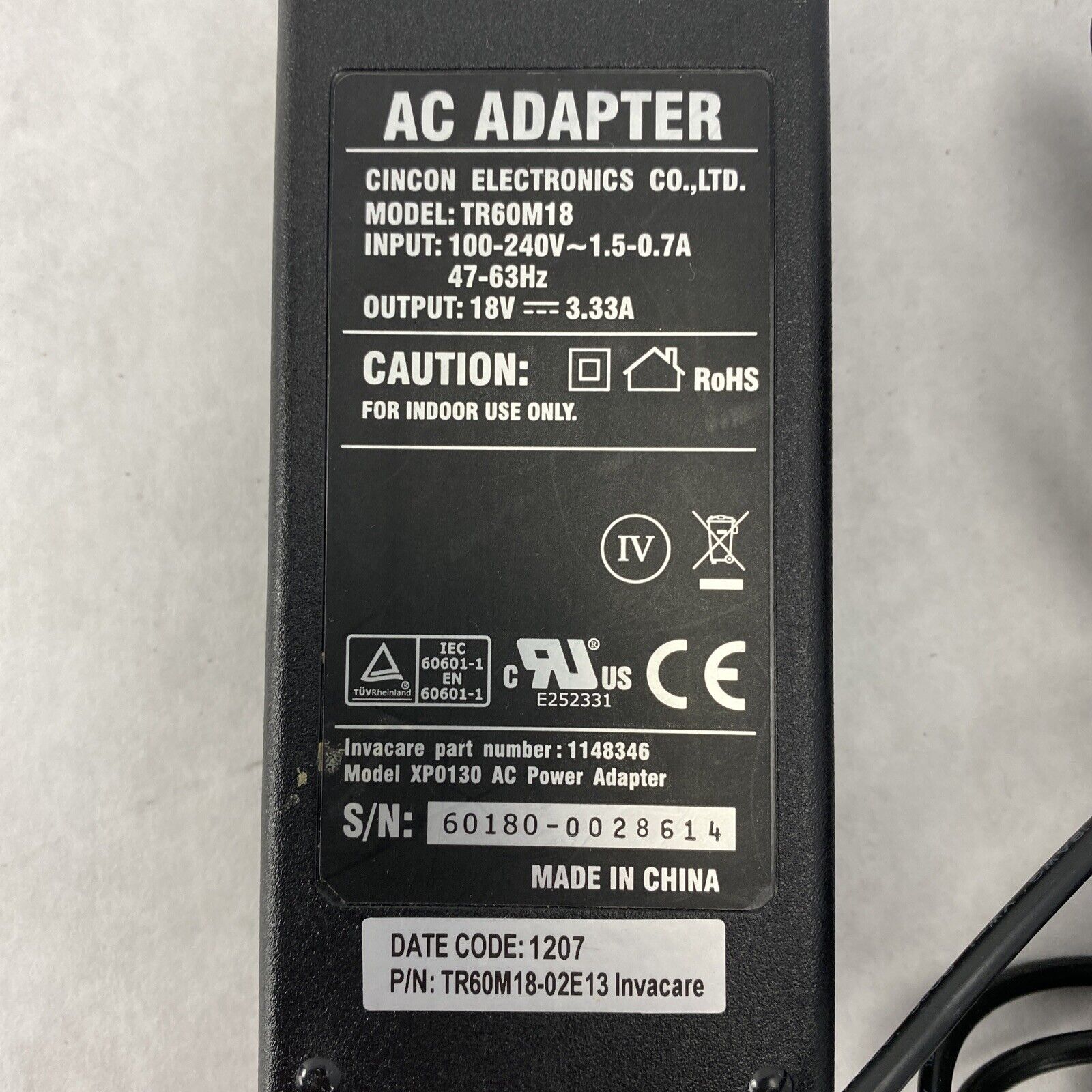 Cincon TR60M18 AC Adapter to 18VDC 3.33A Barrell (Lot of 2)