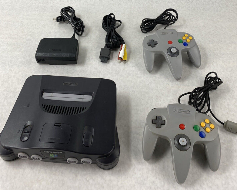 Nintendo NUS-001 64 Video Game Console + PSU + AV Cable + 2 Controller Bundle