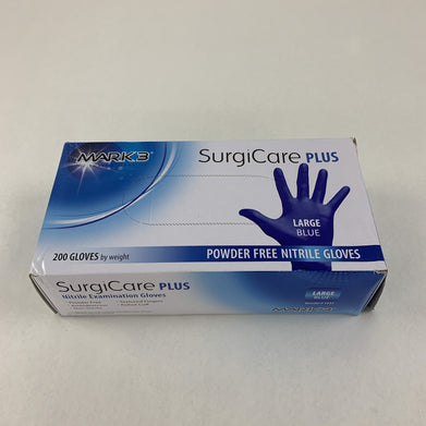 SurgiCare Plus Nitrile Exam Gloves Blue 200 Count Large  MARK3 1933 New