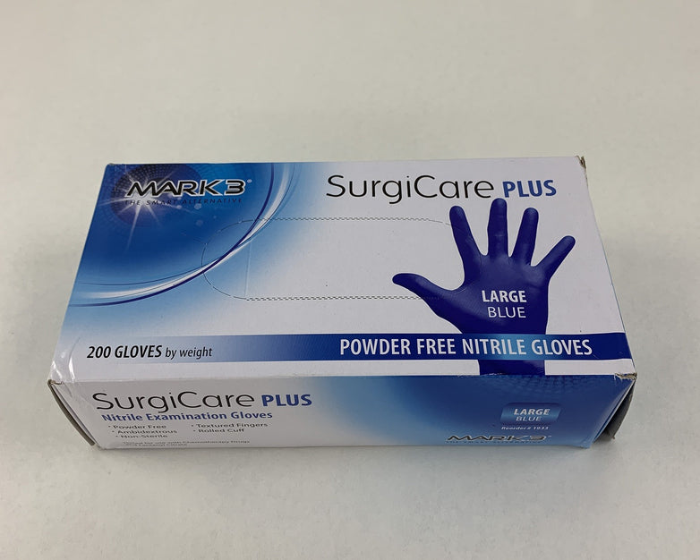 SurgiCare Plus Nitrile Exam Gloves Blue 200 Count Large  MARK3 1933 New