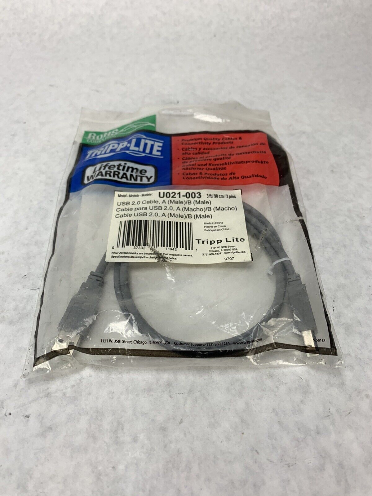 Lot 2 Tripp Lite USB 2.0 Hi-Speed A/B Cables M/M 3-ft. U021-003 New