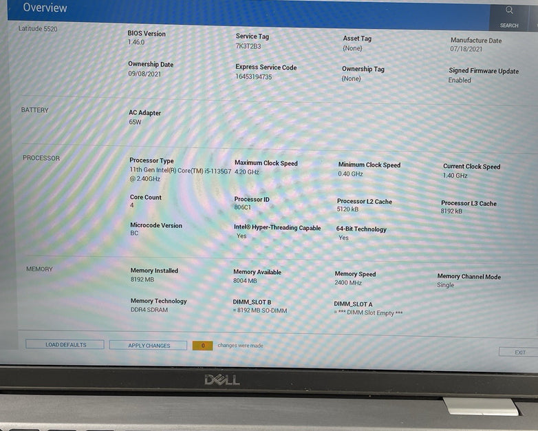 Dell Latitude 5520 15.6" i5-1135G7 2.40 GHz 8 GB RAM No SSD/OS/AC/Batt - READ