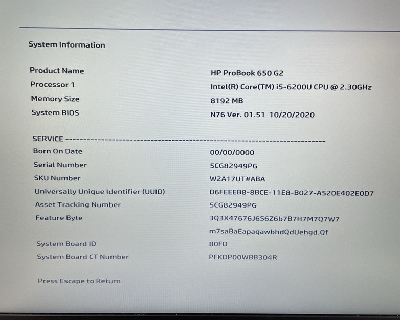 HP ProBook 650 G2 15.6" i5-6200U 2.30GHz 8GB RAM No SSD/OS/AC/Batt - READ