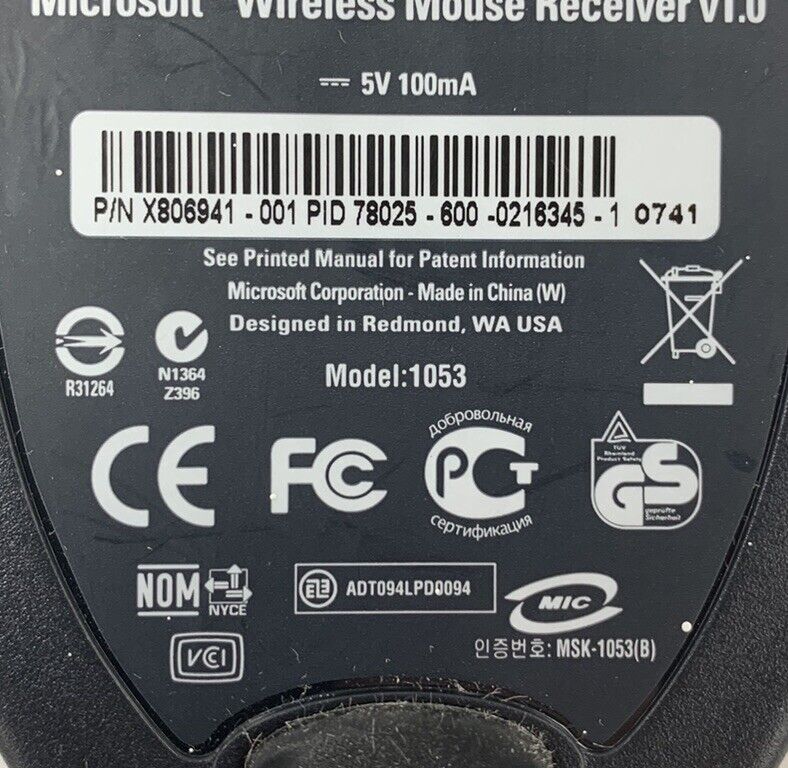 Microsoft 1053 Wireless Mouse Receiver 1.0 (Lot of 3)