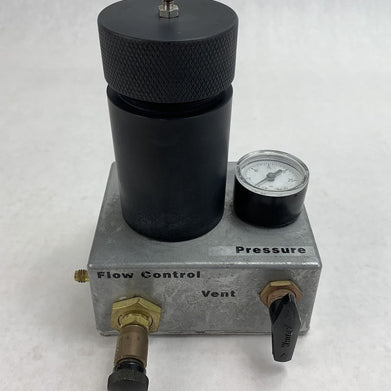 Pressure Compensated Flow Control Valve Vent With Container Vial