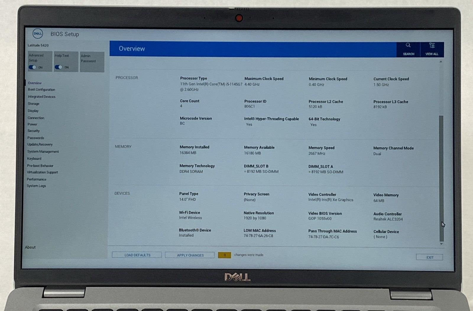 Dell Latitude 5420 Core i5-1145G7 2.60 GHz 16 GB RAM 14" No Battery No SSD No OS