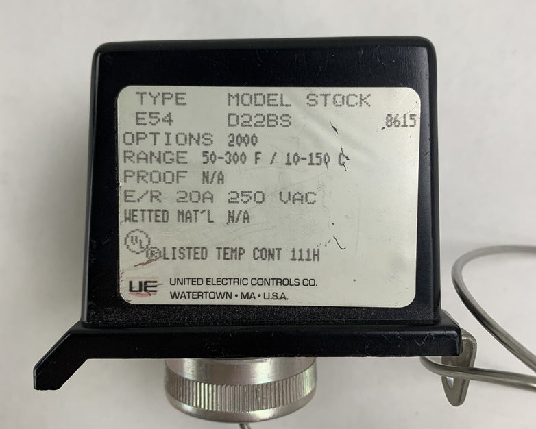 United Electric Temperature Switch, Type E54, Model D22BS, 50-300 Deg F