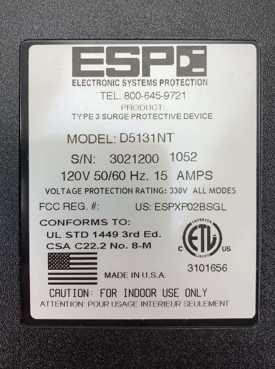 ESP D5131NT 120V 50/60Hz 15A Surge Protector Power Supply6