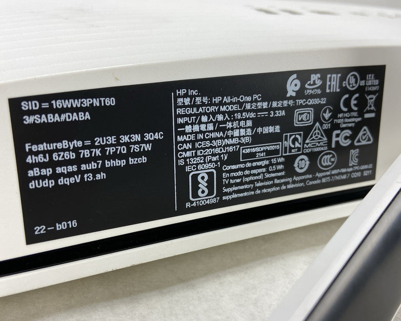 HP 22-B016 AIO Intel Pentium J3710 1.6GHz 4GB RAM No HDD No OS