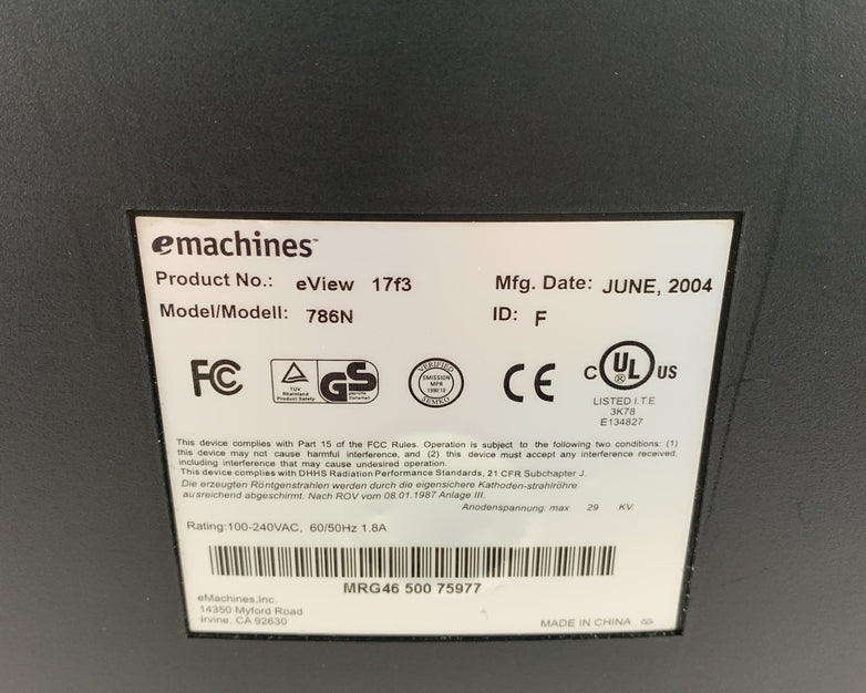 eMachines eView 17f3 786N 17" CRT VGA Color Monitor Computer Retro Gaming