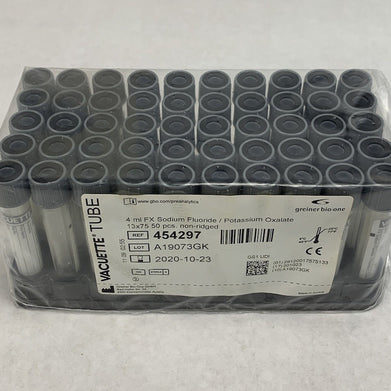 Vacuette 454297 4ml FX Sodium Flouride / Potassium Oxalate 13x75 50pcs Tubes