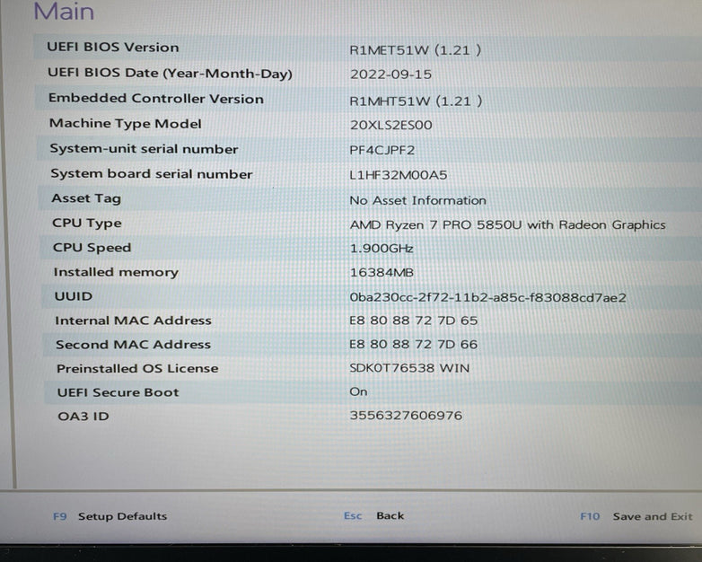 Lenovo ThinkPad T14 Gen 2a 14" Ryzen7 Pro 5850U 1.90 GHz 16 GB RAM No SSD/OS/AC