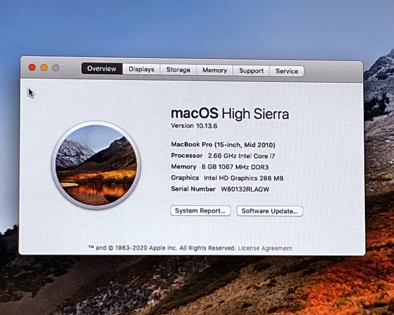 Apple MacBook Pro A1286 2010 15" 2.6GHz i7 8GB RAM 120GB SSD os10.13.6 118Cycles