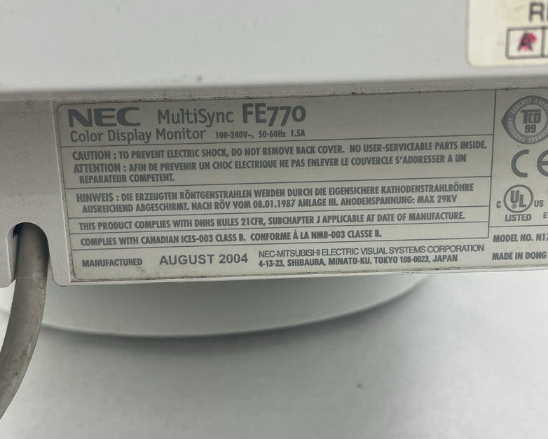 NEC FE770 MultiSync 16' CRT VGA Computer Monitor Tested